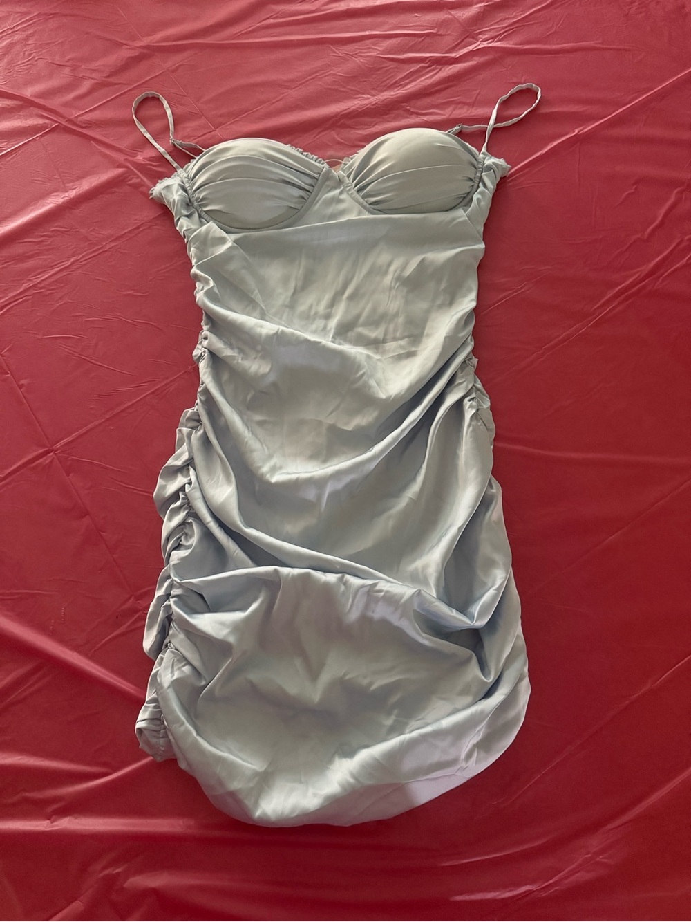 Oh Polly Blue Satin Ruched Mini Dress